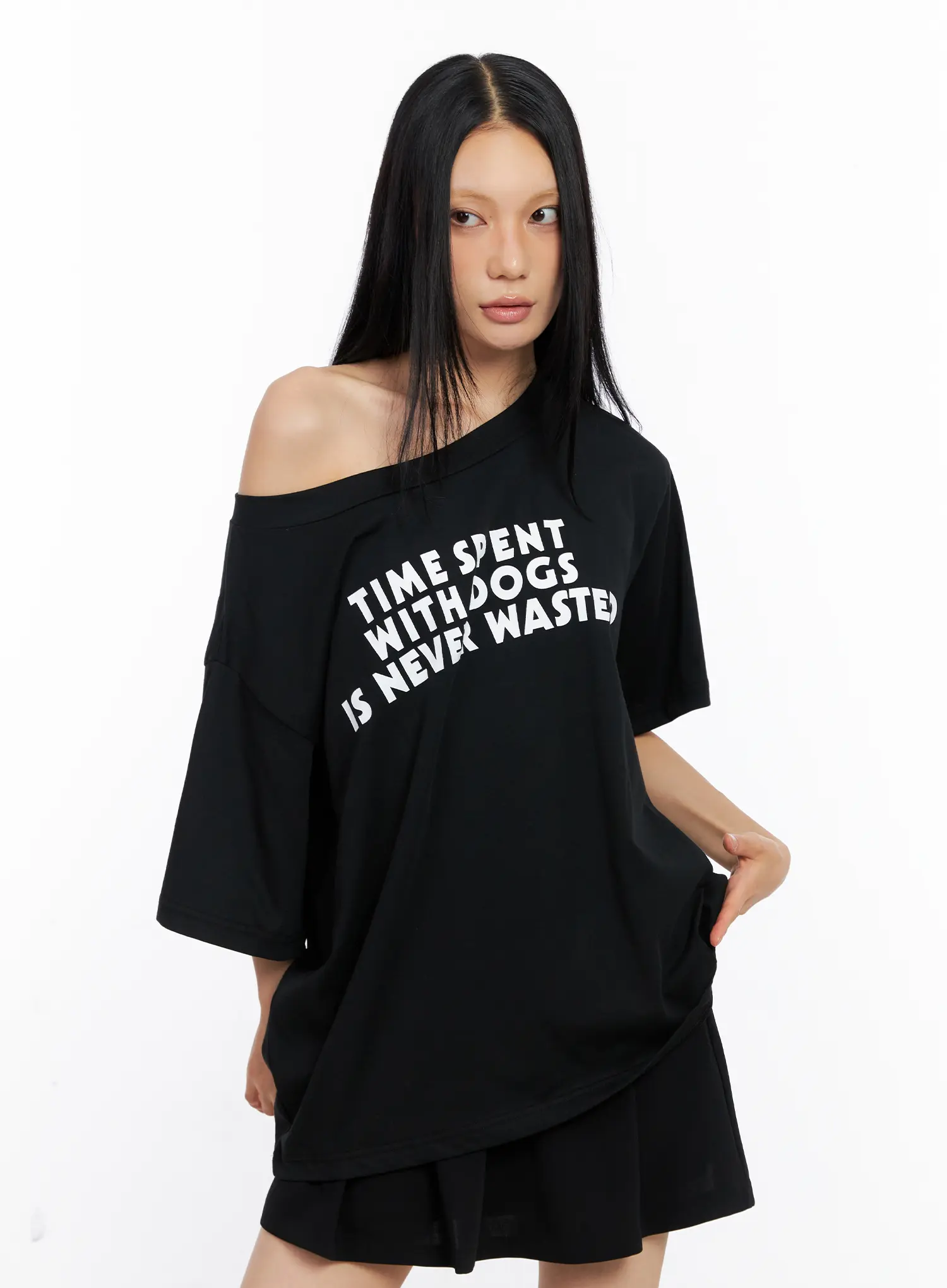 Off-Shoulder Relaxed-Fit Graphic Tee CL530 - Image 12