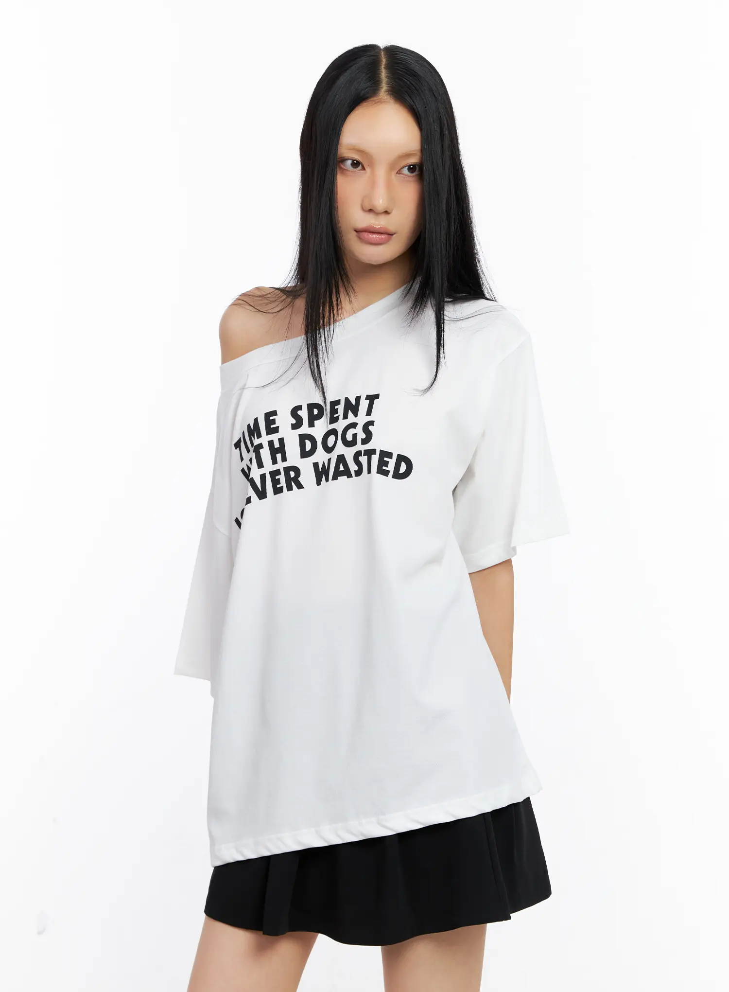 Off-Shoulder Relaxed-Fit Graphic Tee CL530 - Image 2