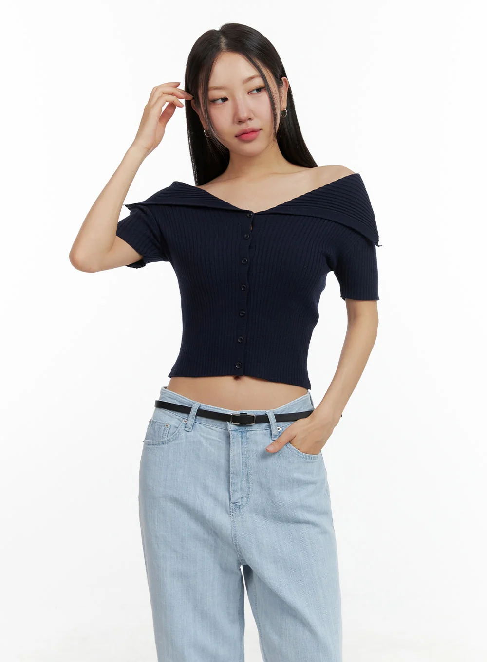 Off-Shoulder Ribbed Top OU407 - Image 4