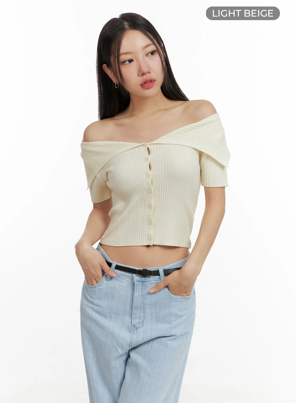 Off-Shoulder Ribbed Top OU407 - Image 8