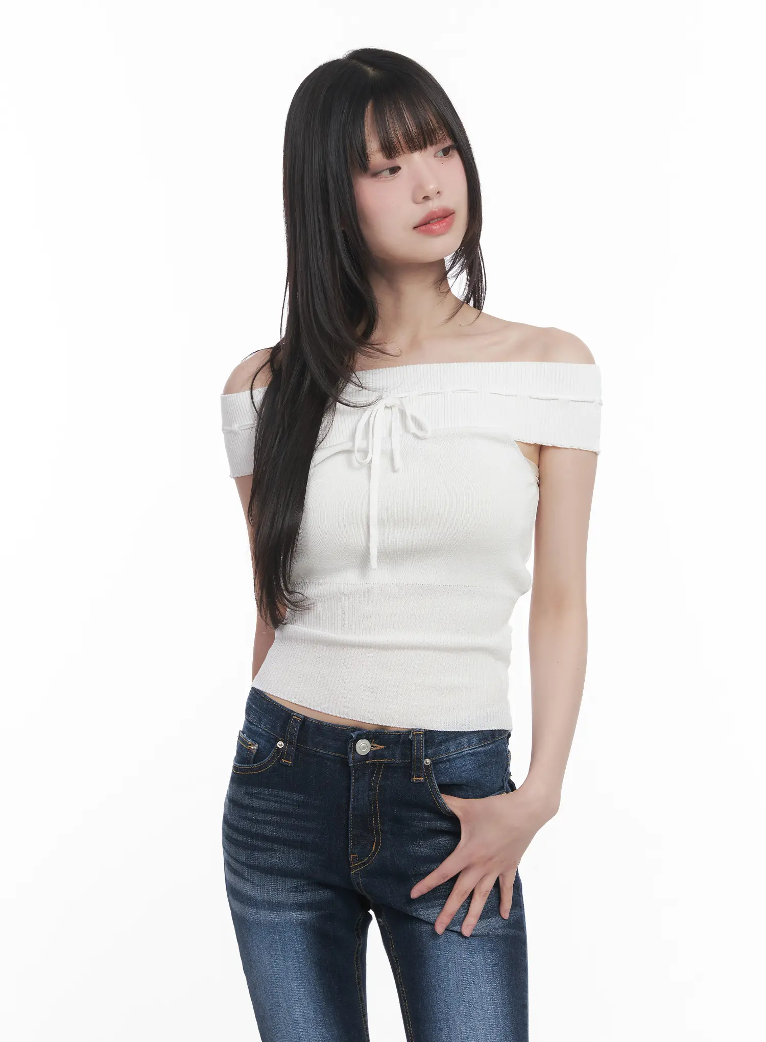 Off-Shoulder Ribbon Sleeveless Sweater CU519 - Image 3