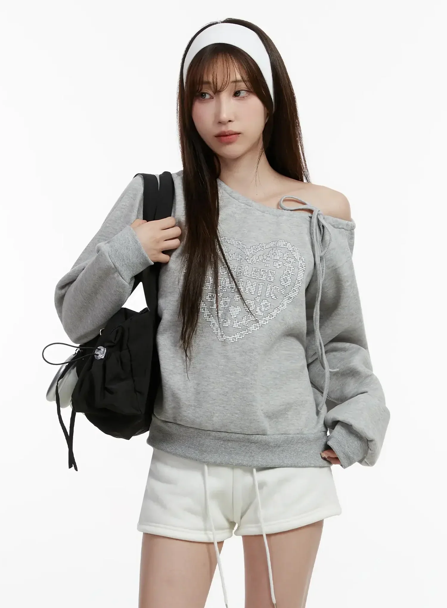 Off-Shoulder Ribbon Sweatshirt IJ521