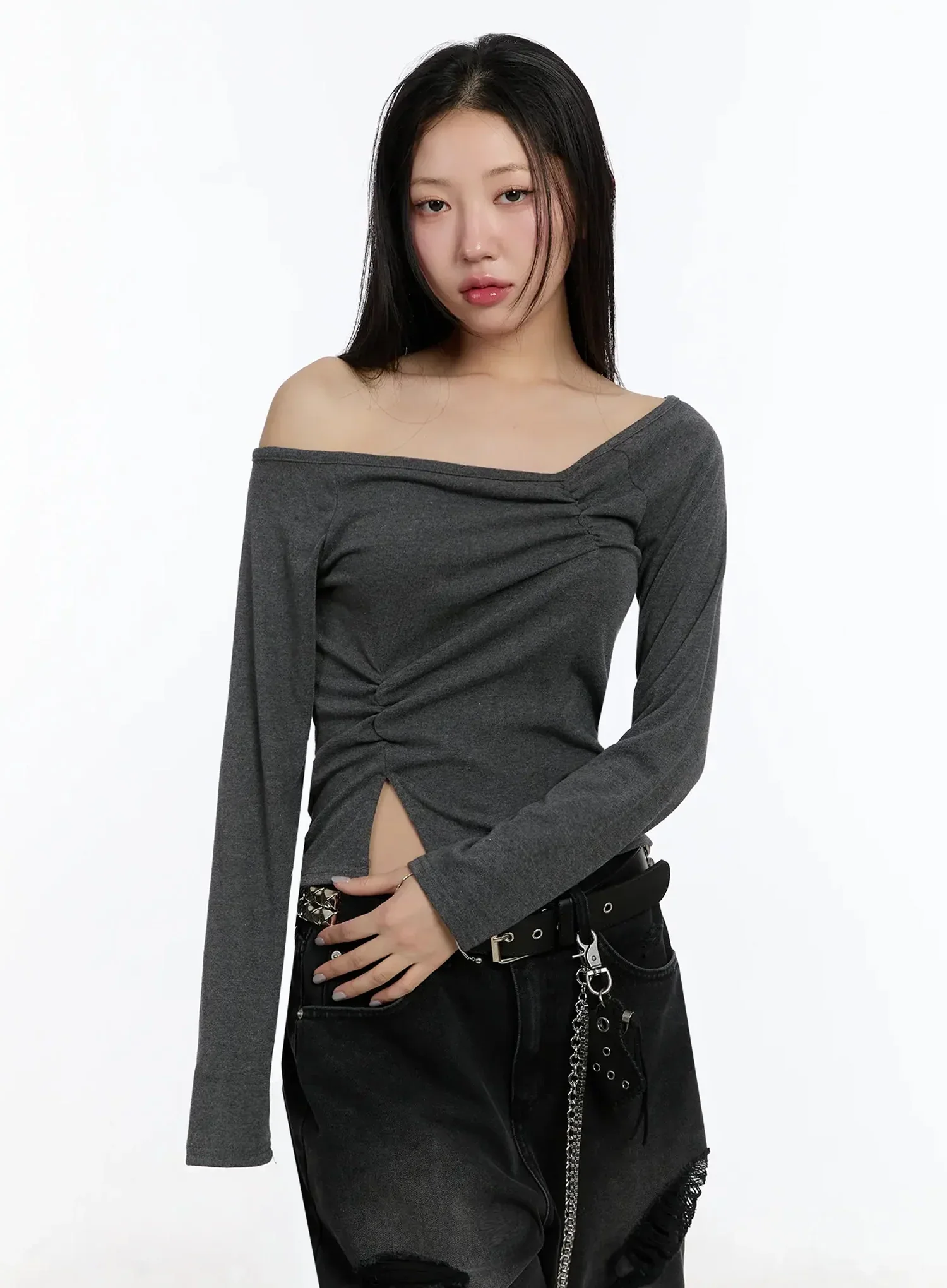 Off-Shoulder Ruched Long Sleeve Top IM513 - Image 13