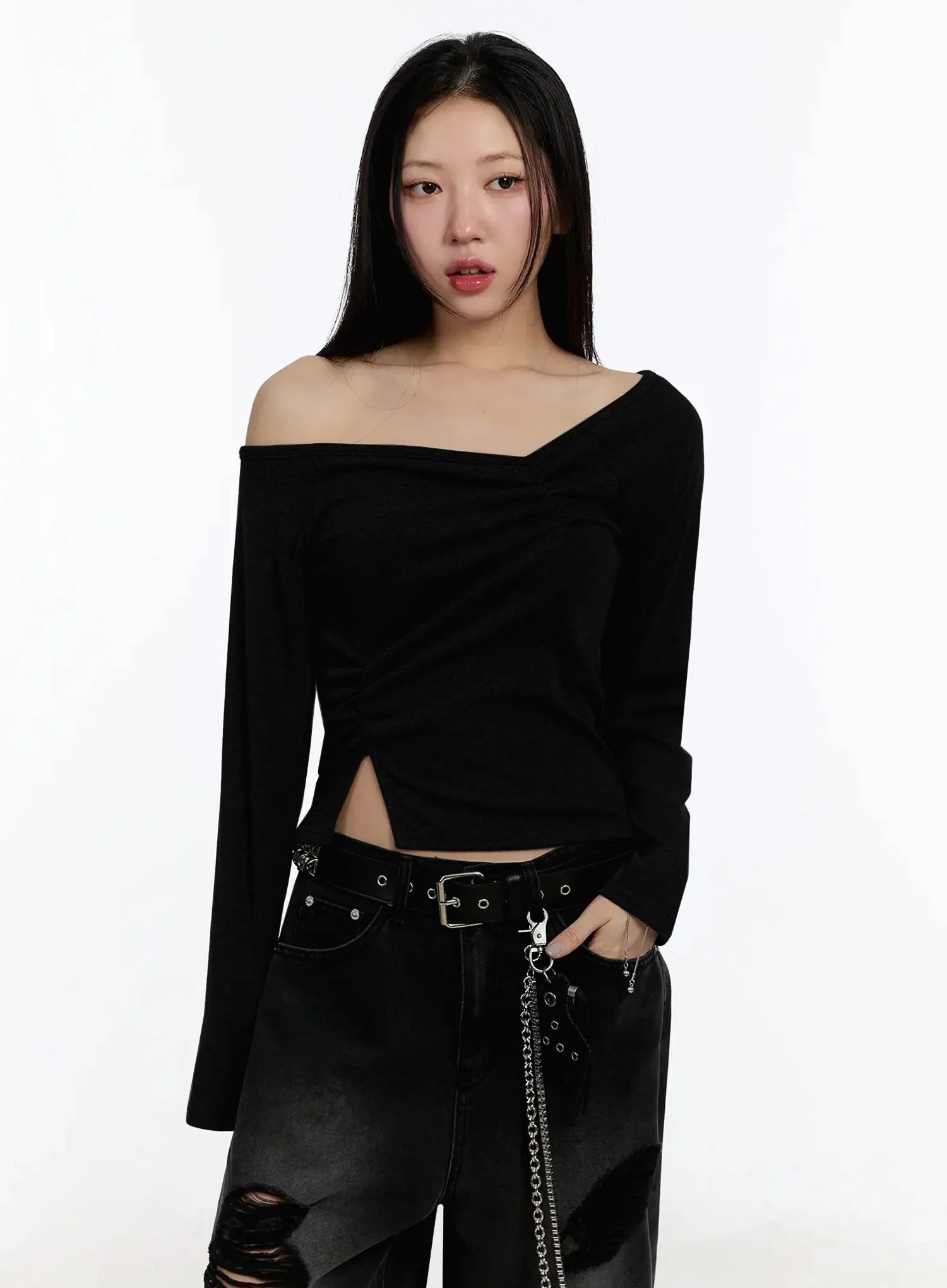 Off-Shoulder Ruched Long Sleeve Top IM513 - Image 14