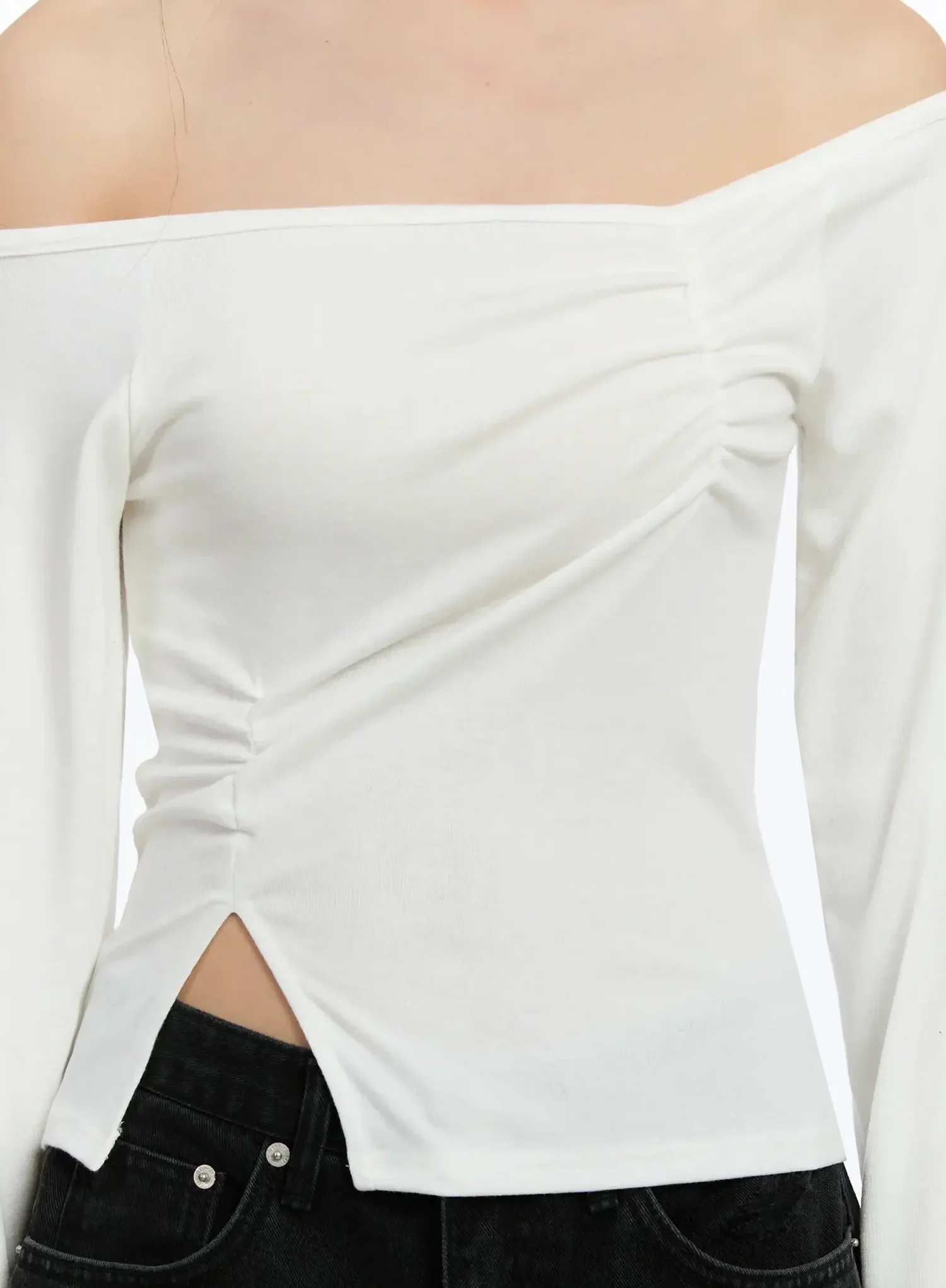 Off-Shoulder Ruched Long Sleeve Top IM513 - Image 4