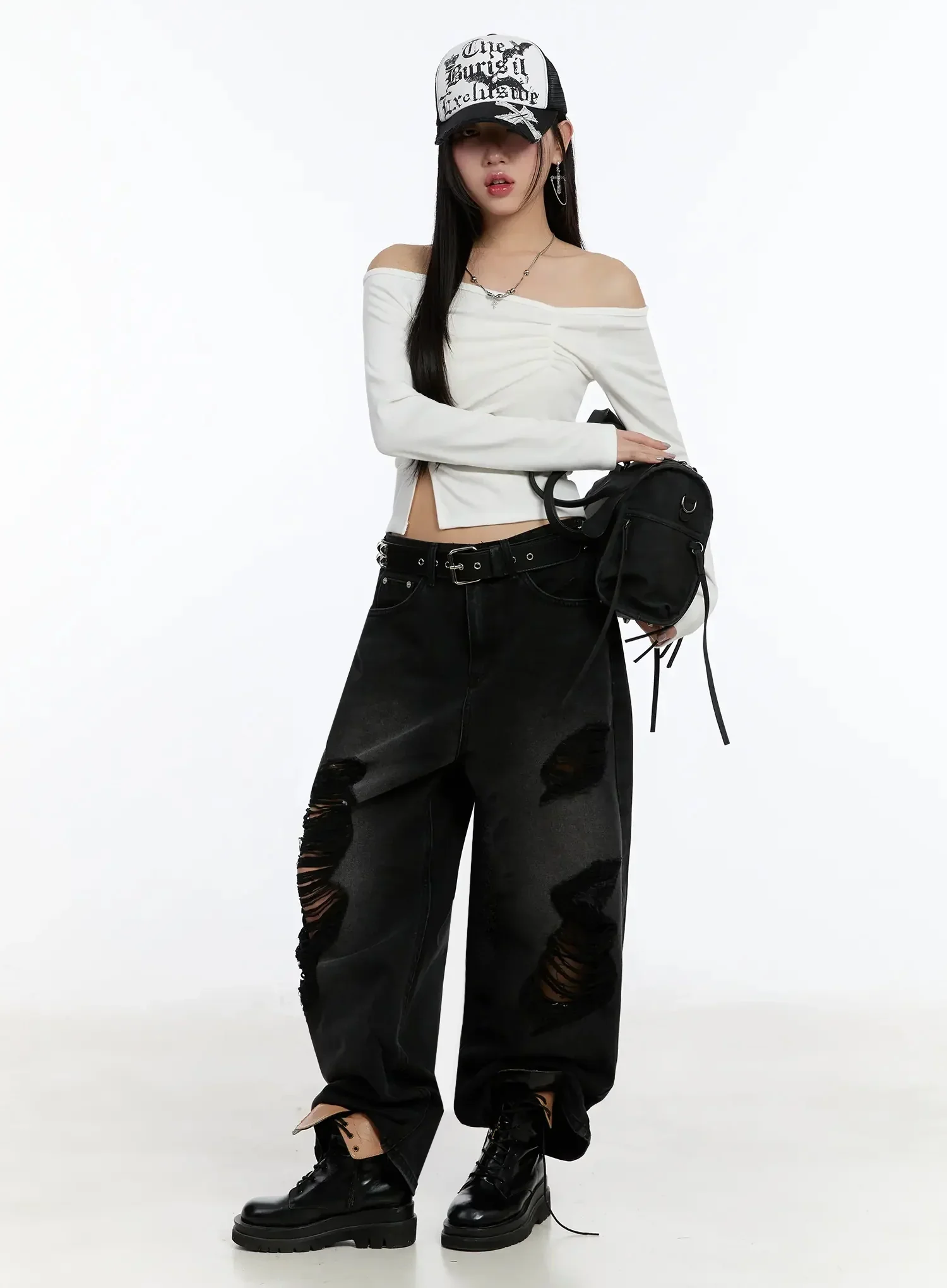 Off-Shoulder Ruched Long Sleeve Top IM513 - Image 5