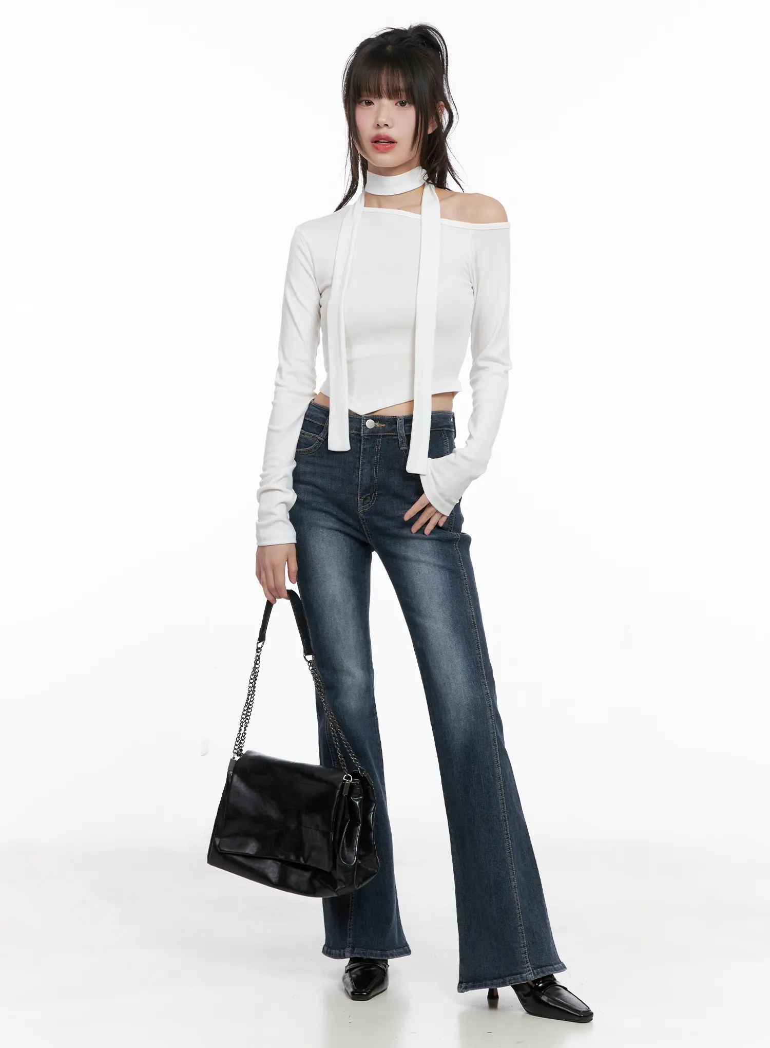 Off Shoulder Scarf Long Sleeve Top CG519 - Image 2