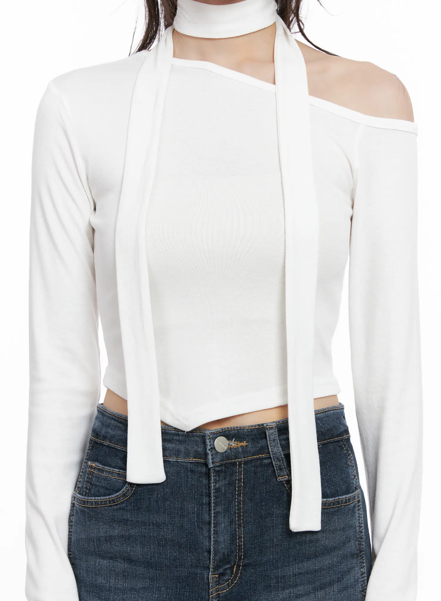 Off Shoulder Scarf Long Sleeve Top CG519 - Image 3