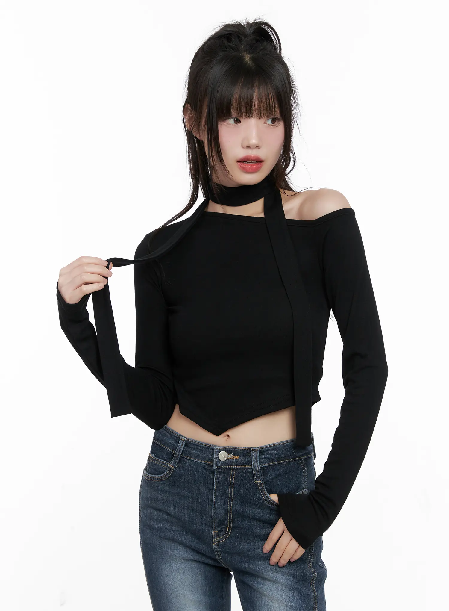 Off Shoulder Scarf Long Sleeve Top CG519 - Image 9