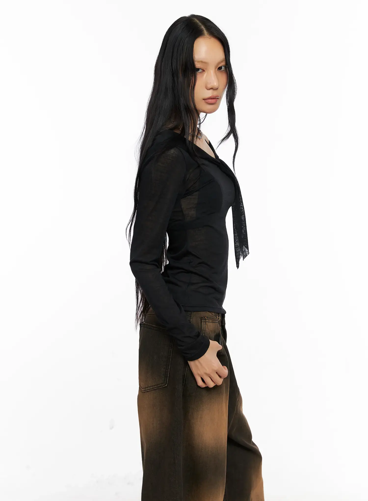 Off-Shoulder Sheer Long Sleeve Top CO529 - Image 5