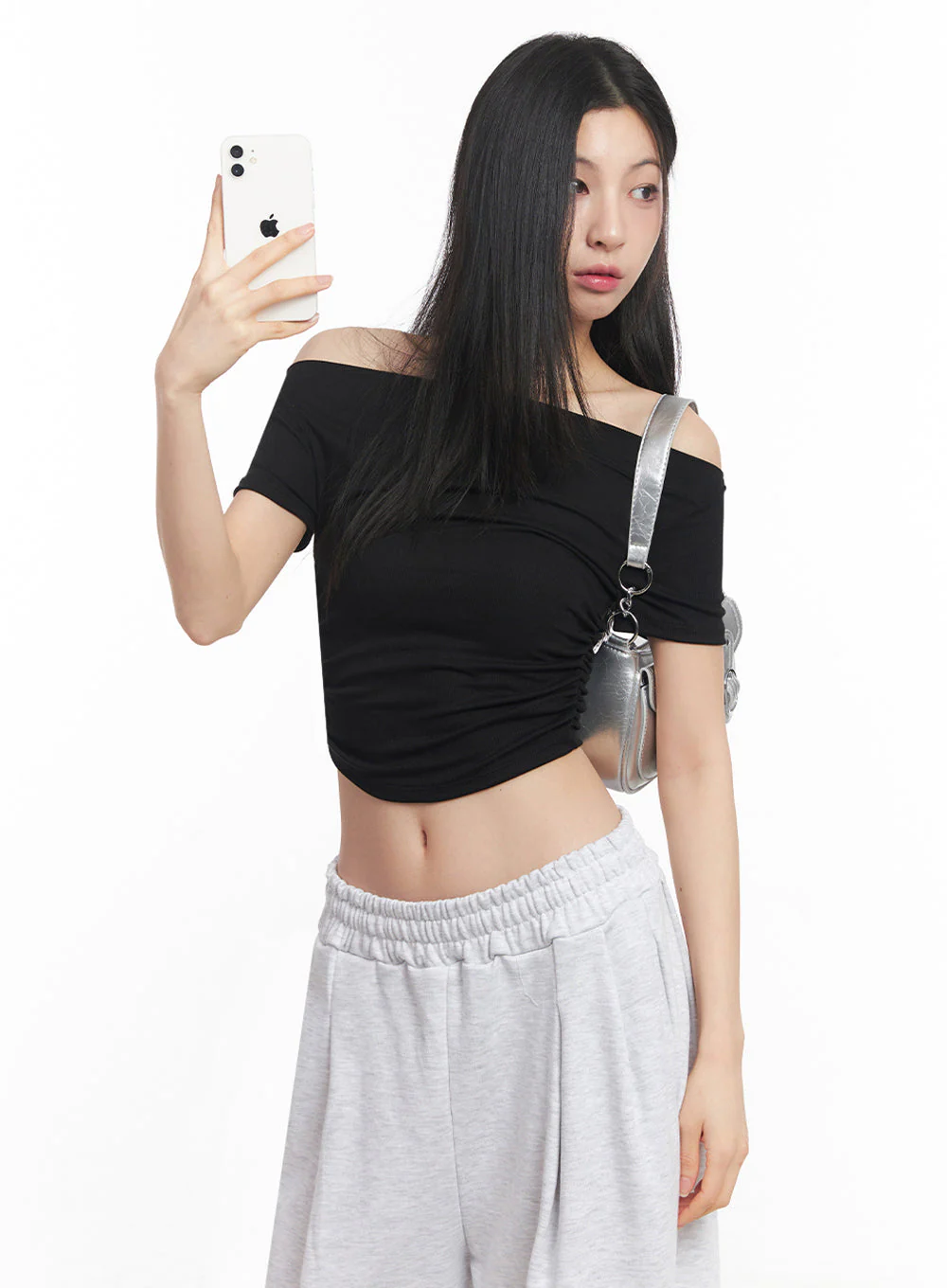 Off-Shoulder Shirred Crop Tee IY516 - Image 13