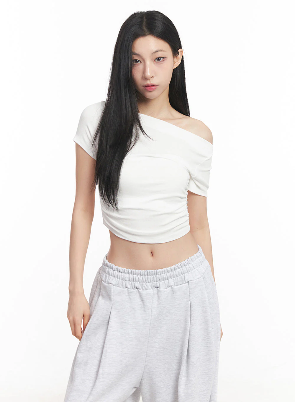 Off-Shoulder Shirred Crop Tee IY516 - Image 15