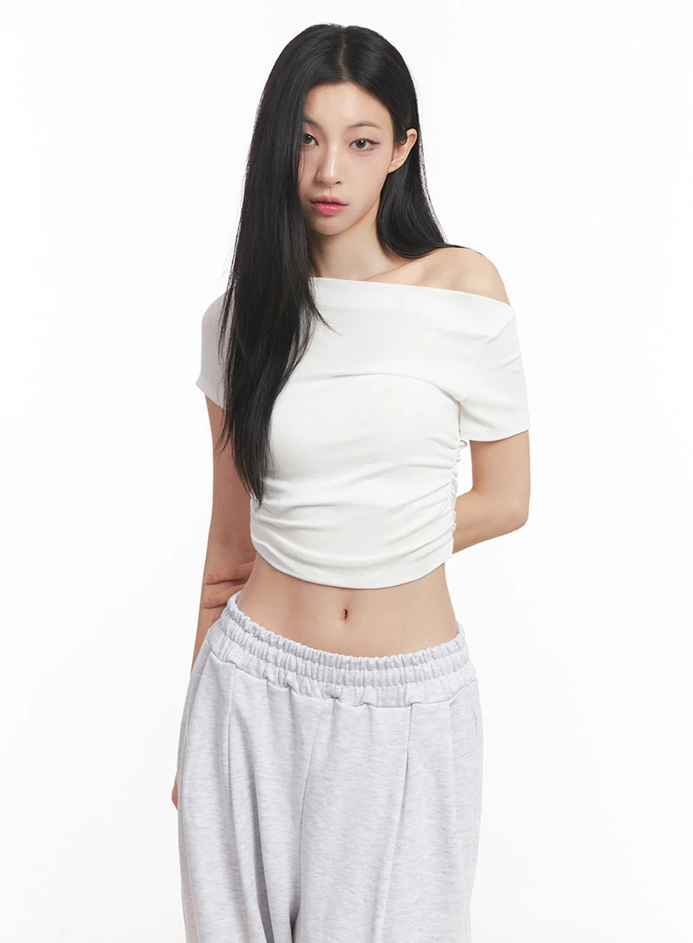 Off-Shoulder Shirred Crop Tee IY516 - Image 6