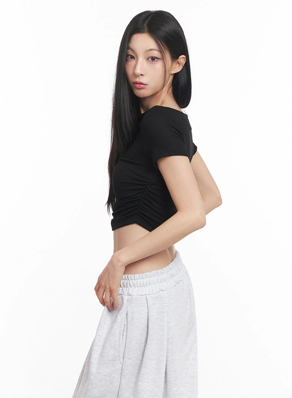 Off-Shoulder Shirred Crop Tee IY516 - Image 9