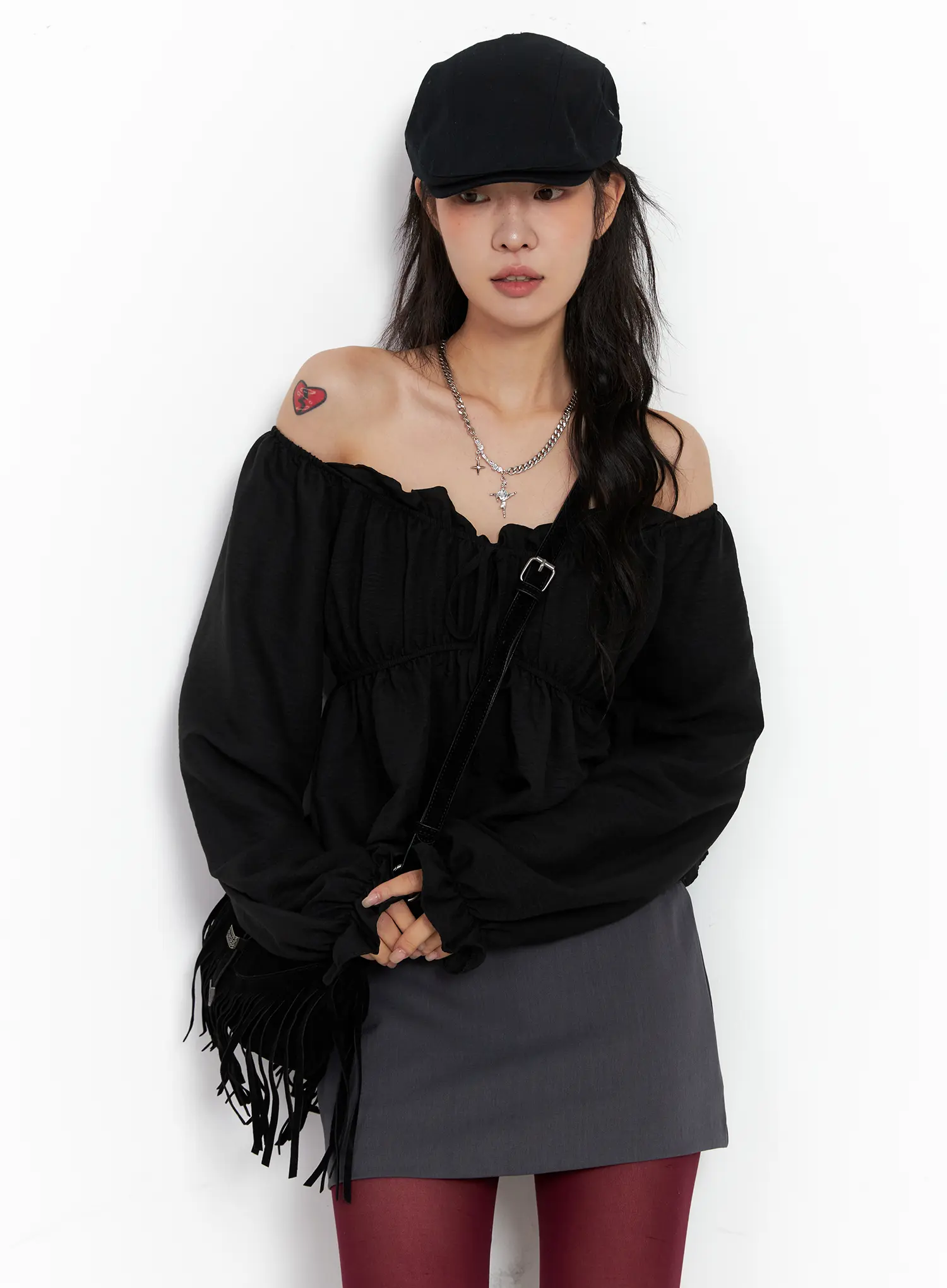 Off-Shoulder Shirred Ribbon Blouse CO508