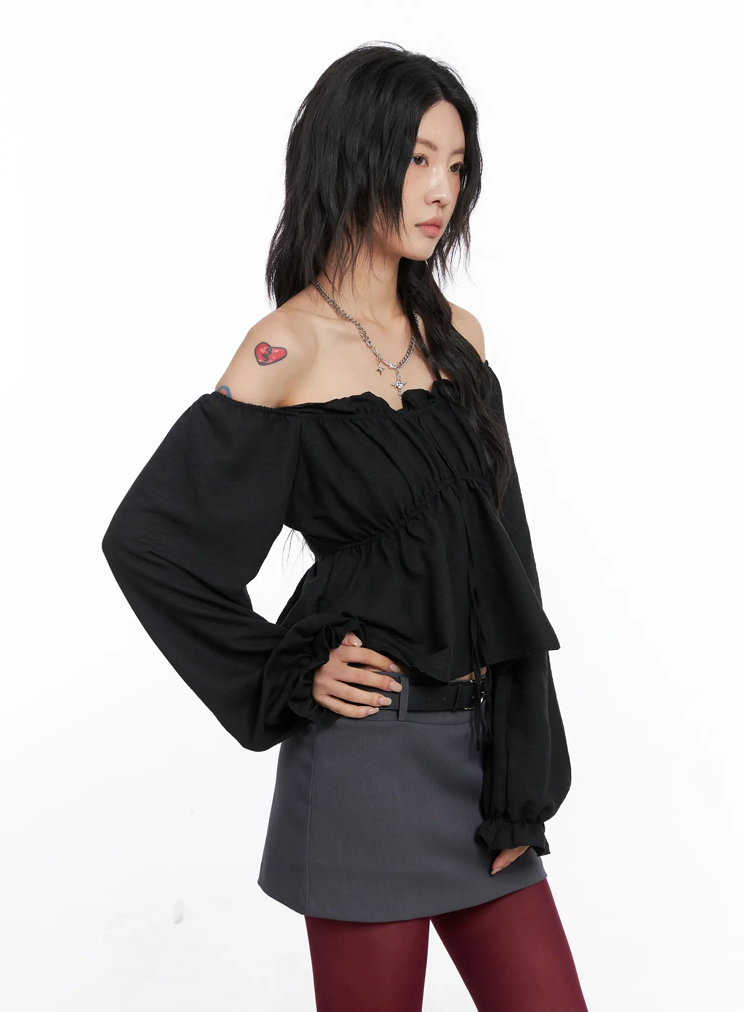 Off-Shoulder Shirred Ribbon Blouse CO508 - Image 5