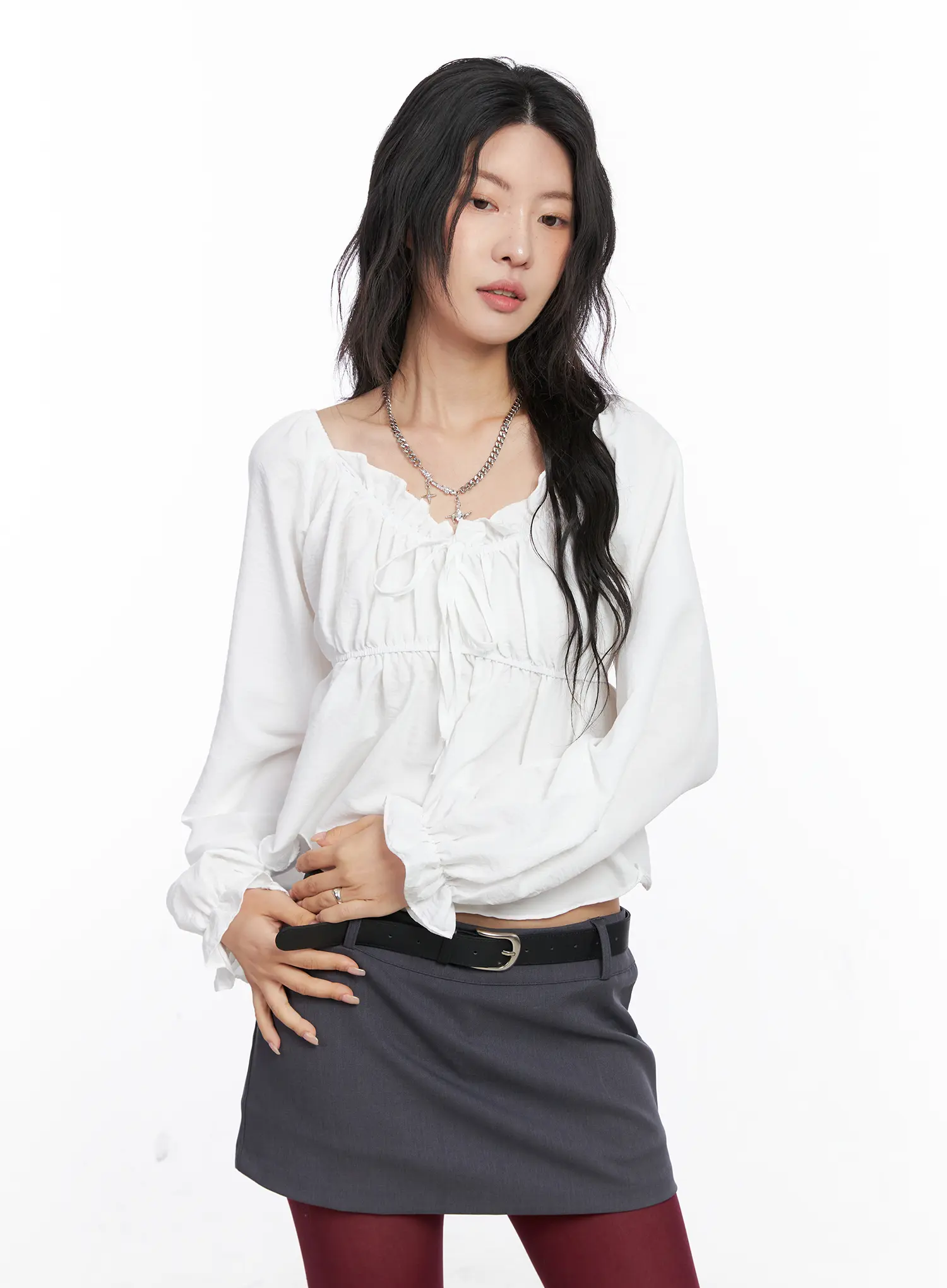 Off-Shoulder Shirred Ribbon Blouse CO508 - Image 8