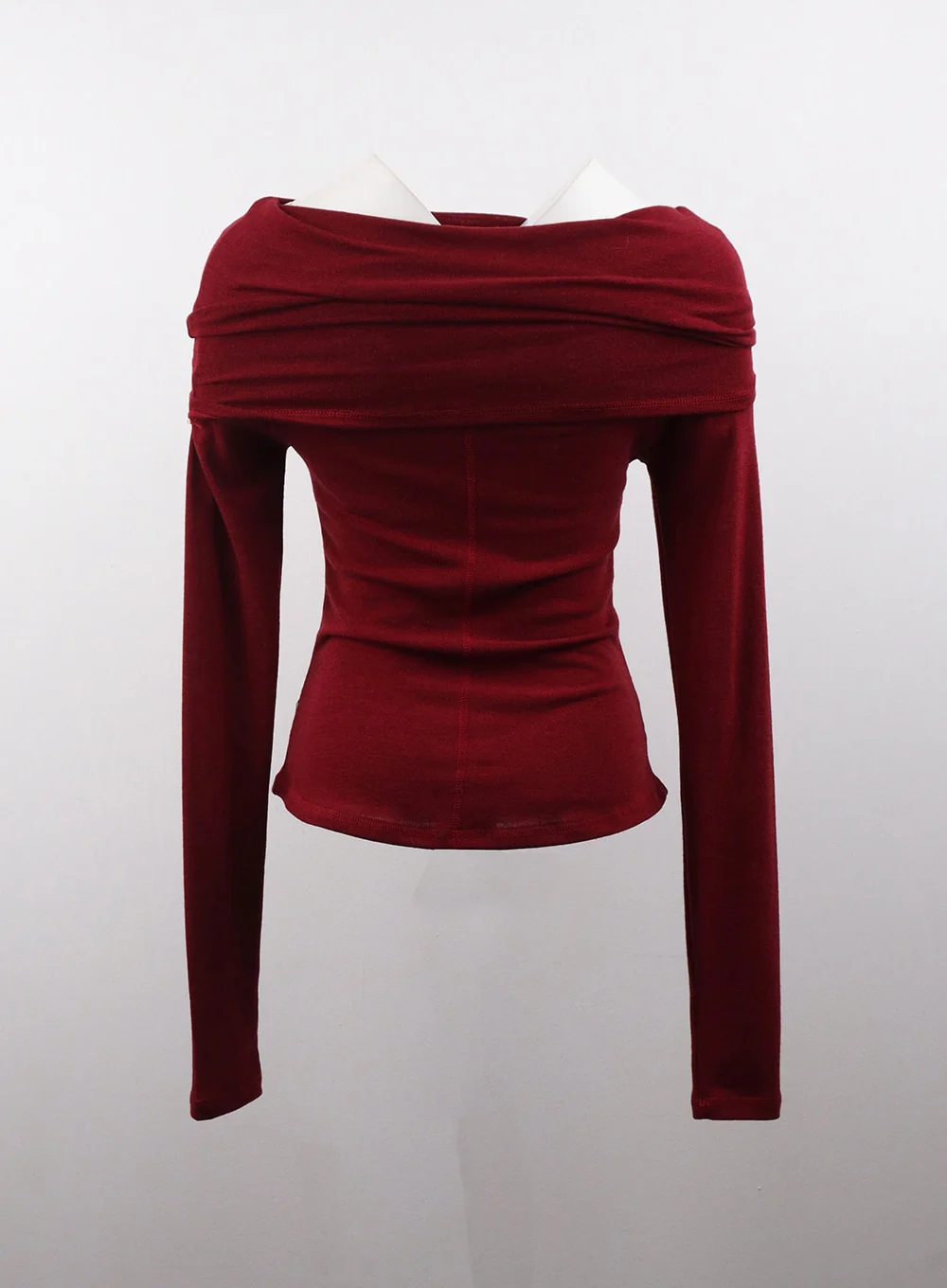 Off-Shoulder Solid Ruched Long Sleeve Top with Ribbon Detail CD329 - Image 10