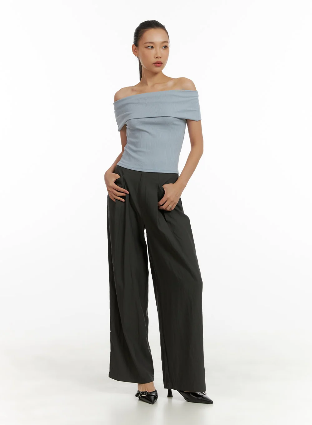 Off-Shoulder Solid Top CU414 - Image 2