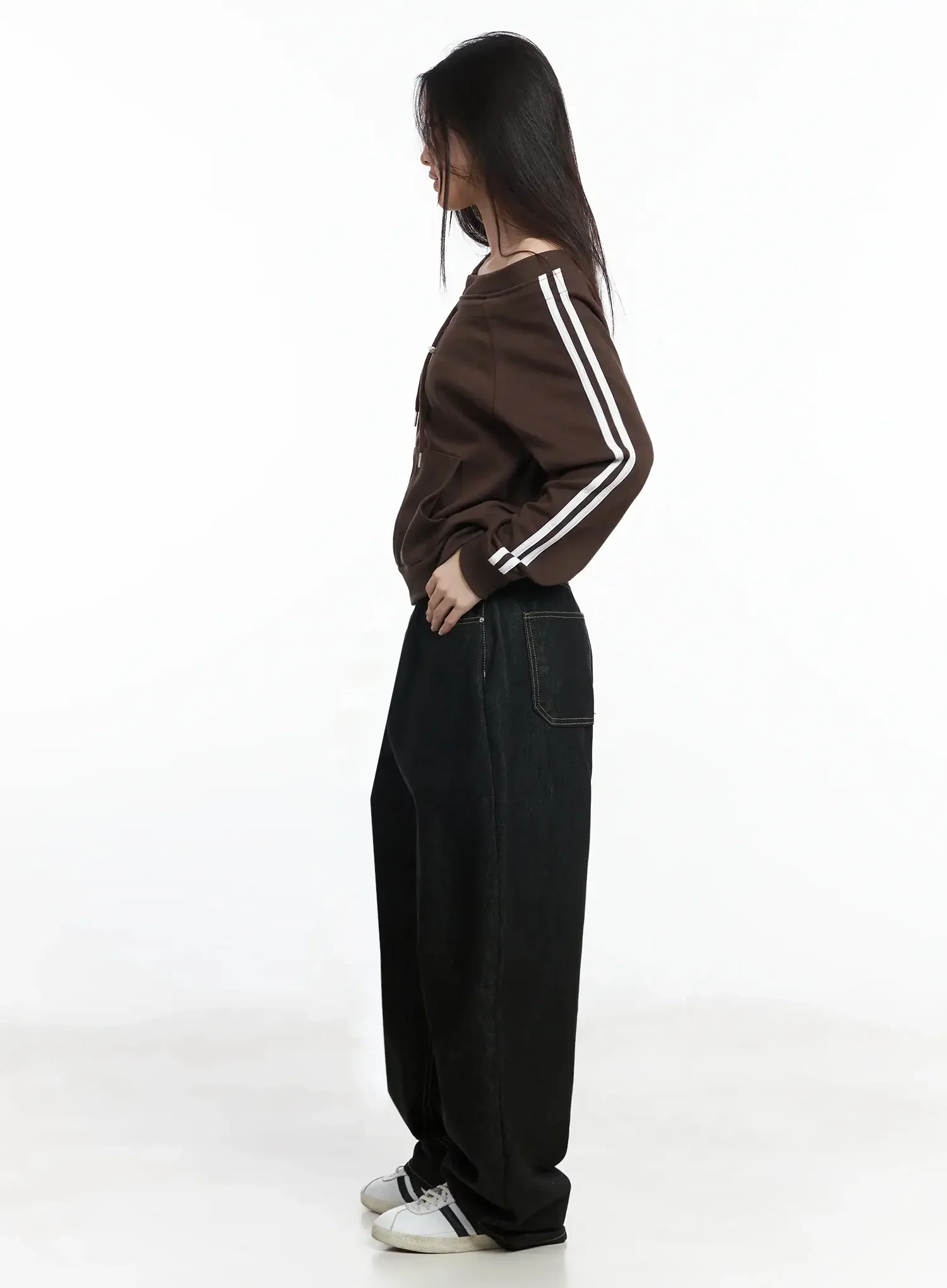 Off-Shoulder Track Zip-Up Sweatshirt IM506 - Image 11