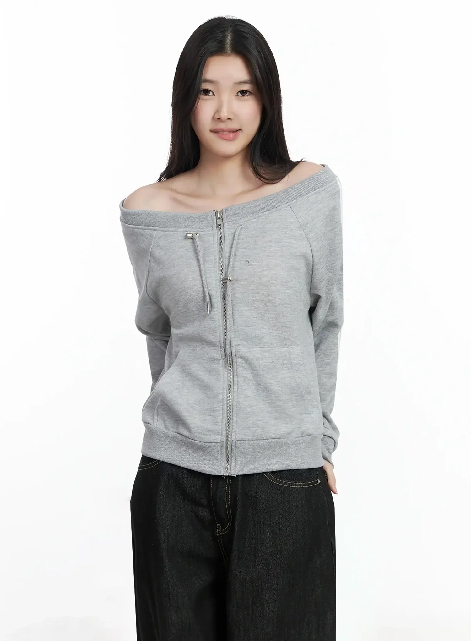Off-Shoulder Track Zip-Up Sweatshirt IM506 - Image 15