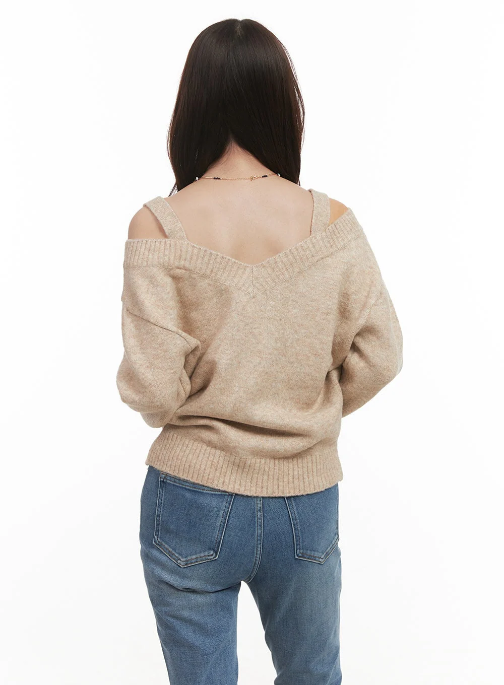 Off-Shoulder V-Neck Sweater with Straps CJ515 - Image 5