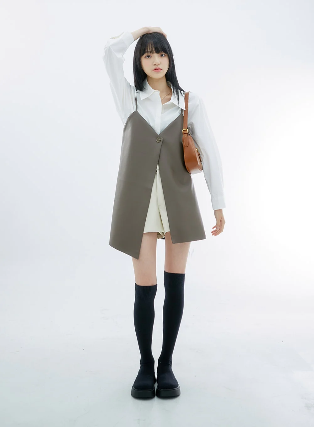 One Button Faux Leather Mini Dress OS29 - Image 10