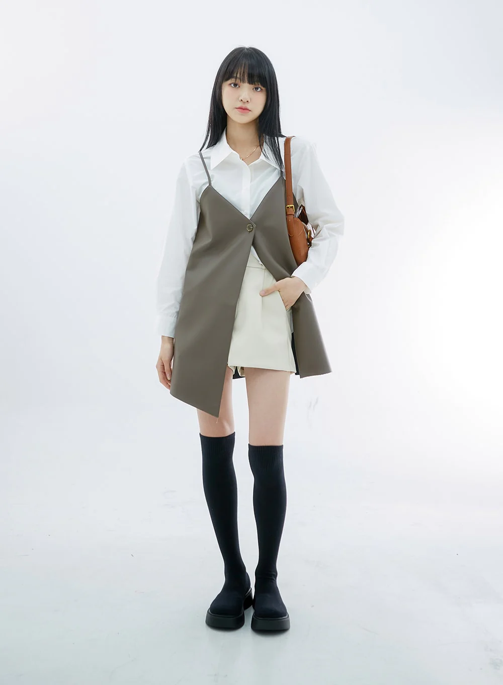 One Button Faux Leather Mini Dress OS29 - Image 3