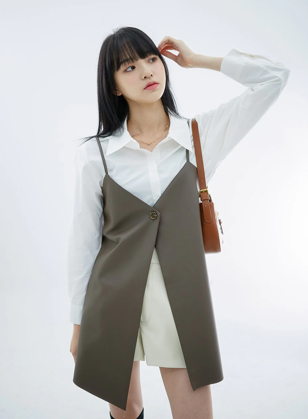 One Button Faux Leather Mini Dress OS29 - Image 6