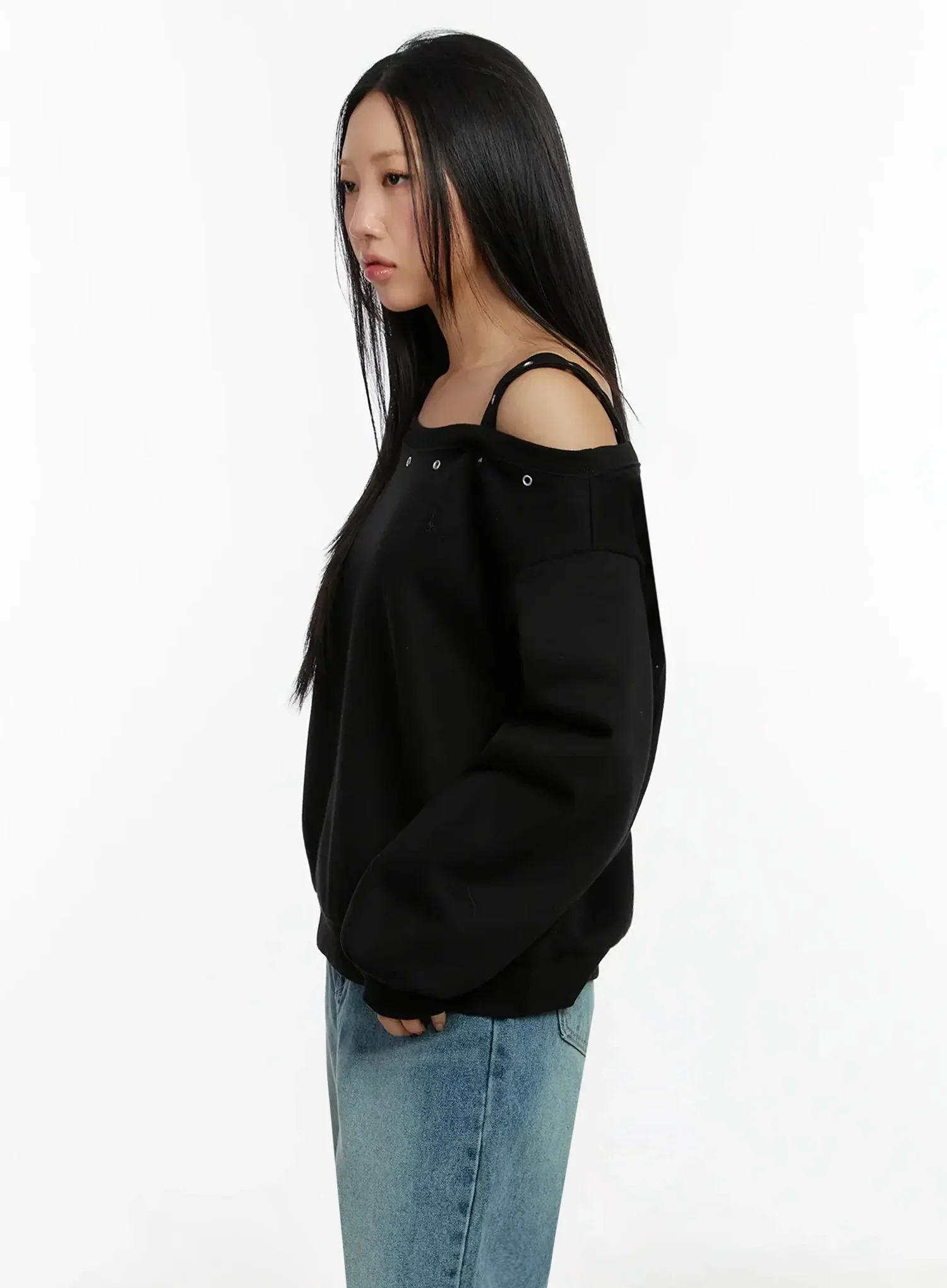 One-Shoulder Eyelet Sweatshirt ID525 - Image 7