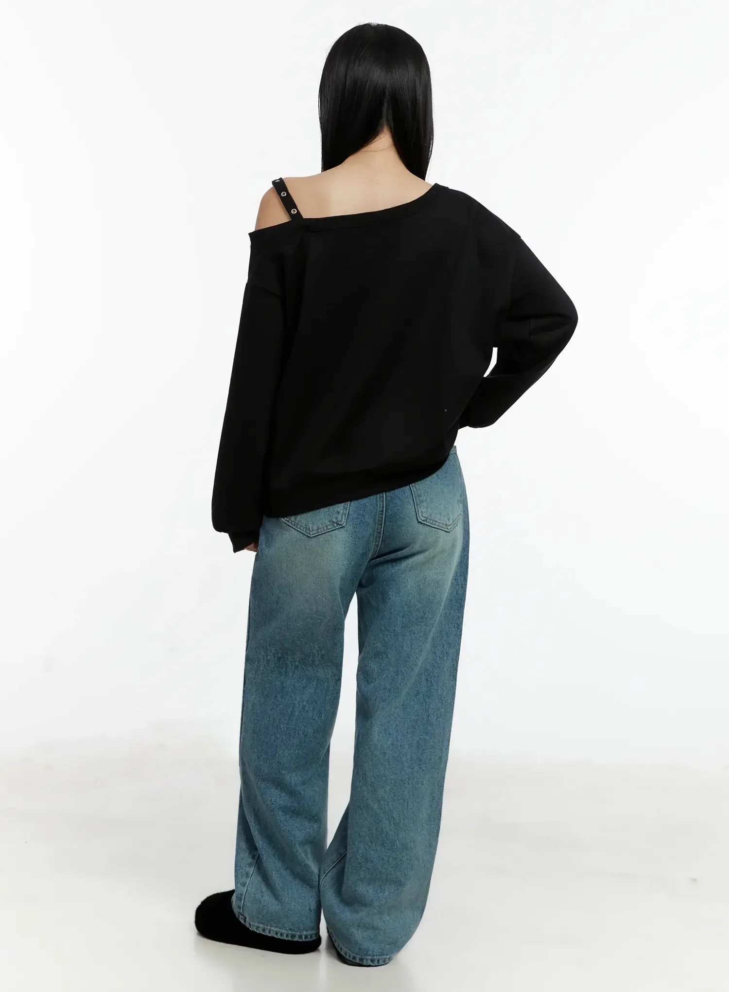 One-Shoulder Eyelet Sweatshirt ID525 - Image 9