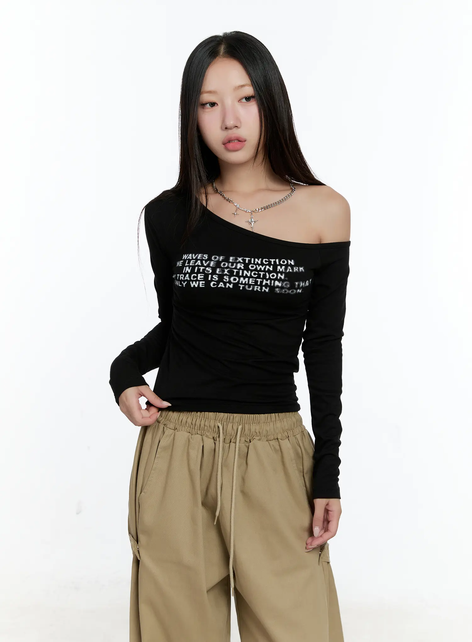 One-shoulder Lettering Long Sleeve CS517 - Image 12