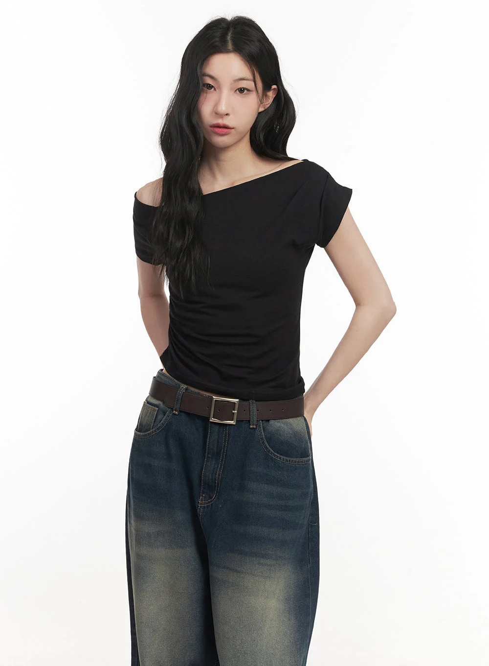 One-Shoulder Shirring Crop Top CF513 - Image 10