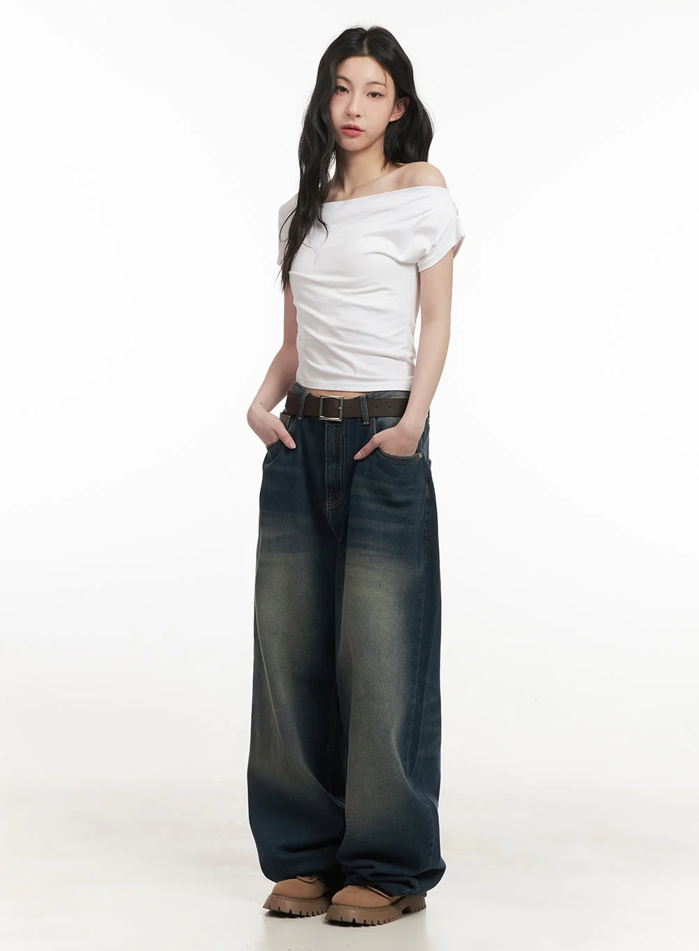 One-Shoulder Shirring Crop Top CF513 - Image 2