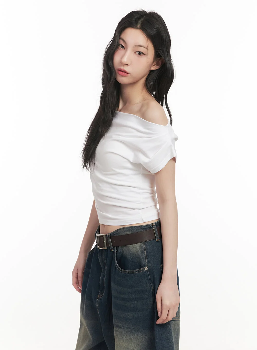 One-Shoulder Shirring Crop Top CF513 - Image 4