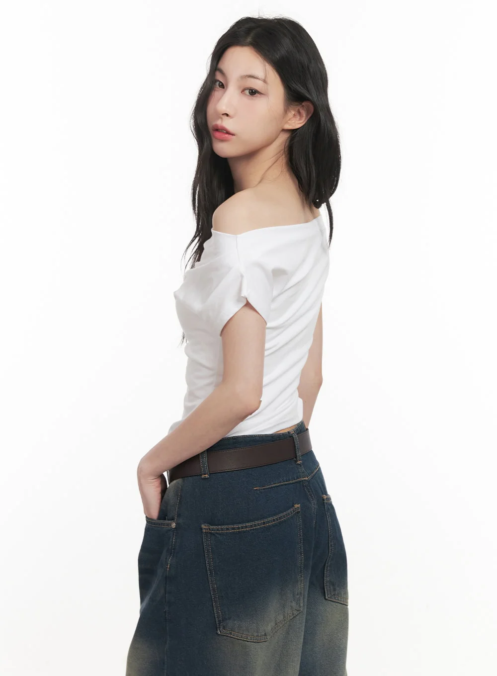 One-Shoulder Shirring Crop Top CF513 - Image 6