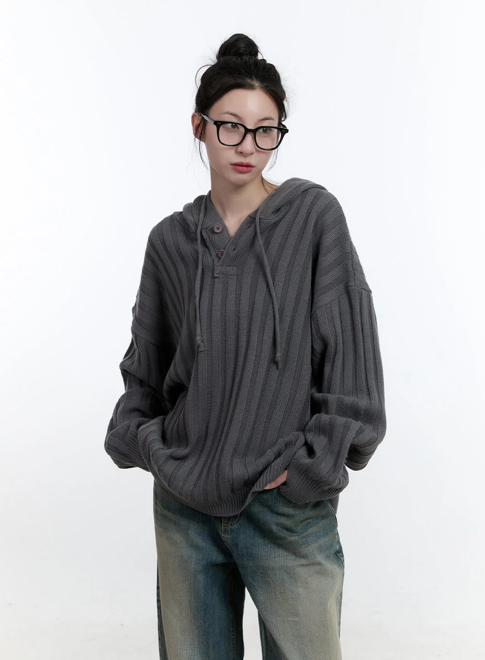 Oversize Ribbed Hooded Sweater CJ522 - Image 11