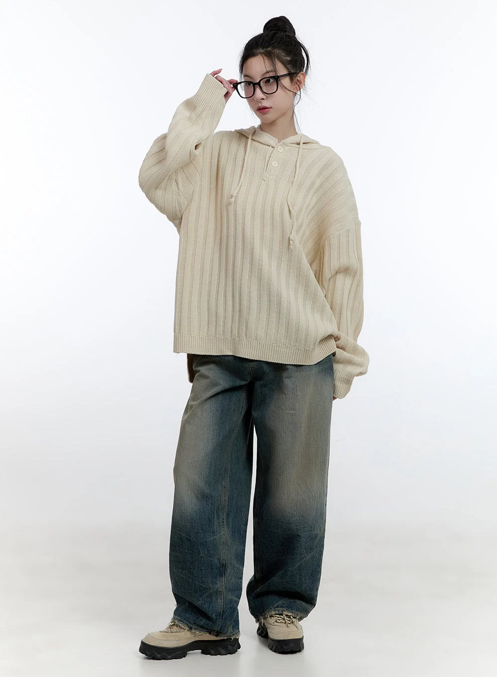 Oversize Ribbed Hooded Sweater CJ522 - Image 2