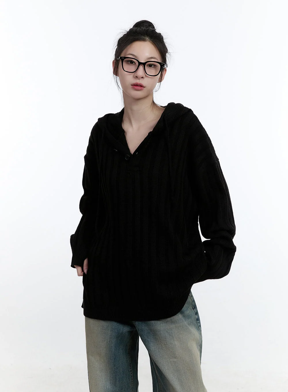 Oversize Ribbed Hooded Sweater CJ522 - Image 3