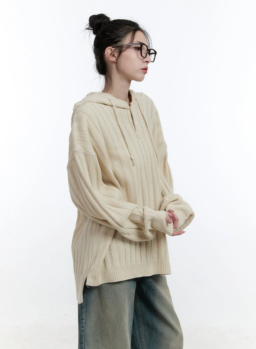 Oversize Ribbed Hooded Sweater CJ522 - Image 4
