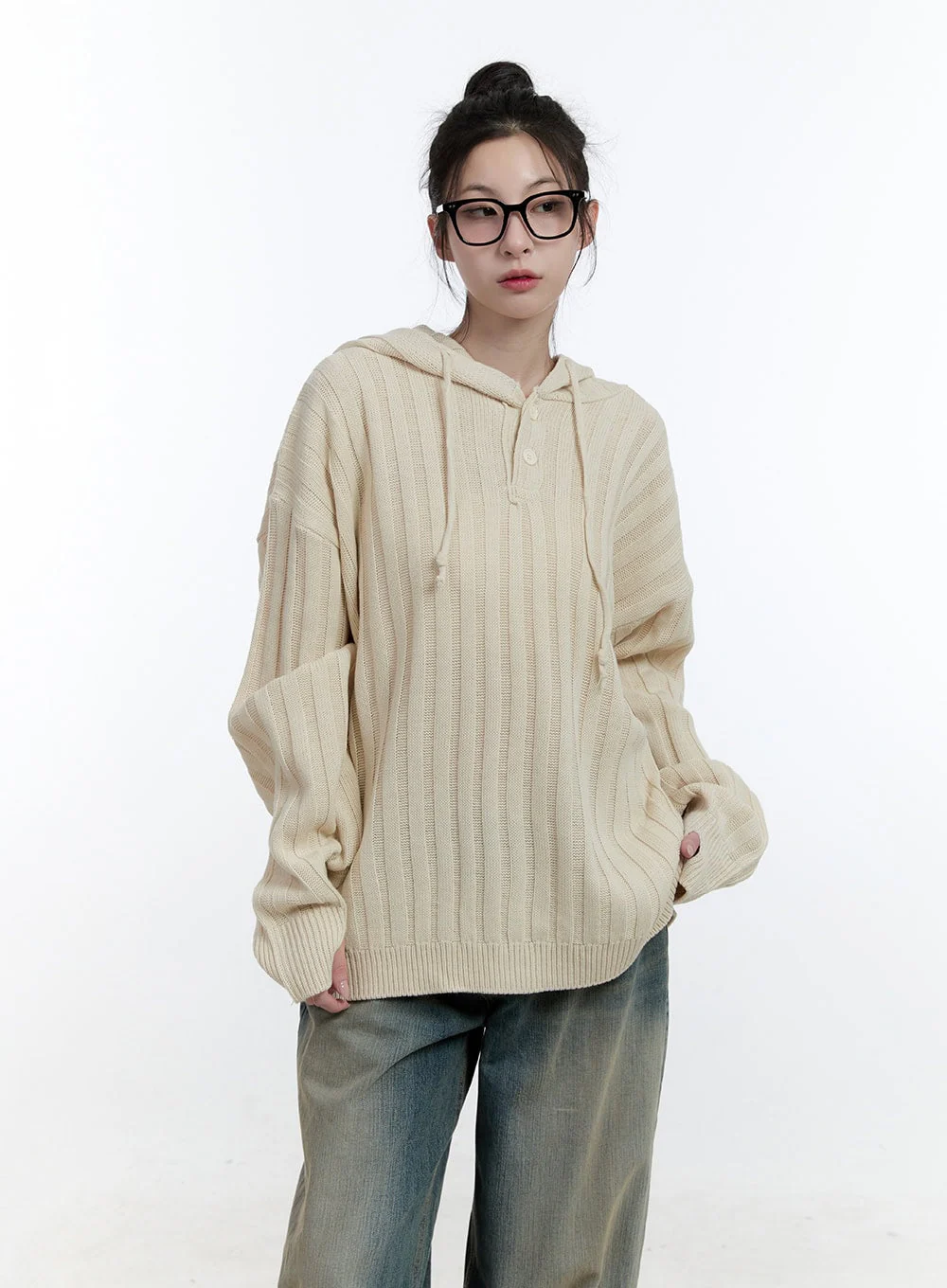Oversize Ribbed Hooded Sweater CJ522 - Image 9