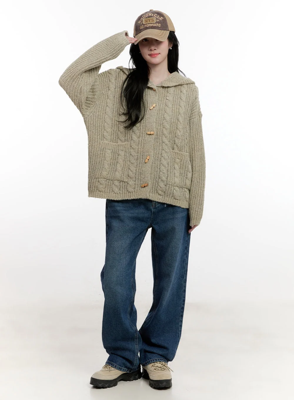 Oversized Cable Knit Hooded Cardigan CF527 - Image 3