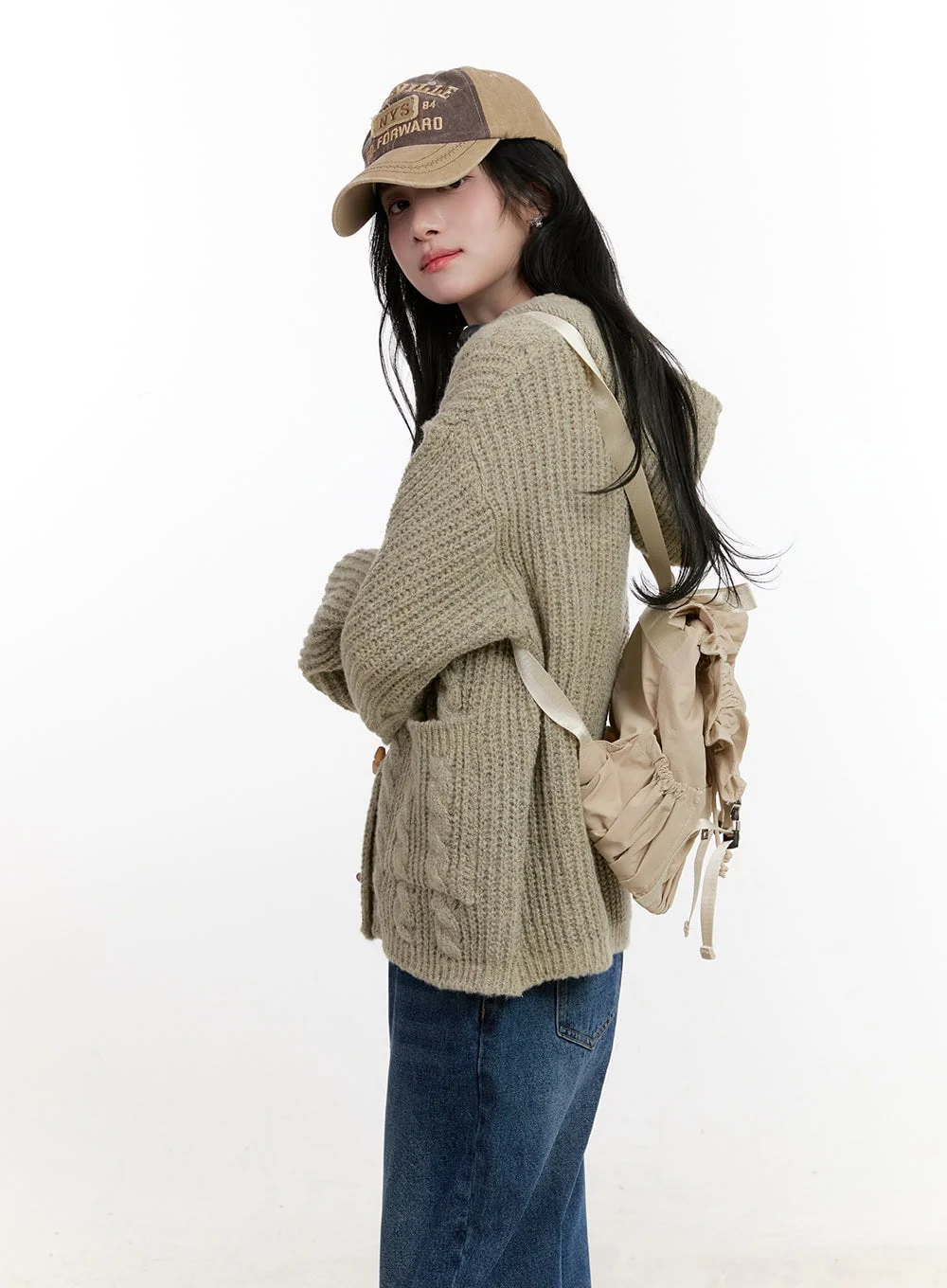 Oversized Cable Knit Hooded Cardigan CF527 - Image 8