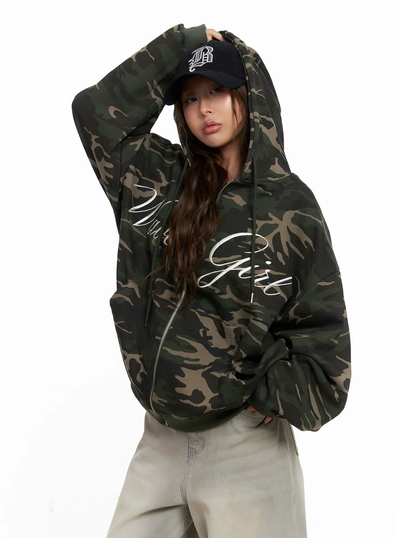 Oversized Camo Lettered Hoodie CS522 - Image 2