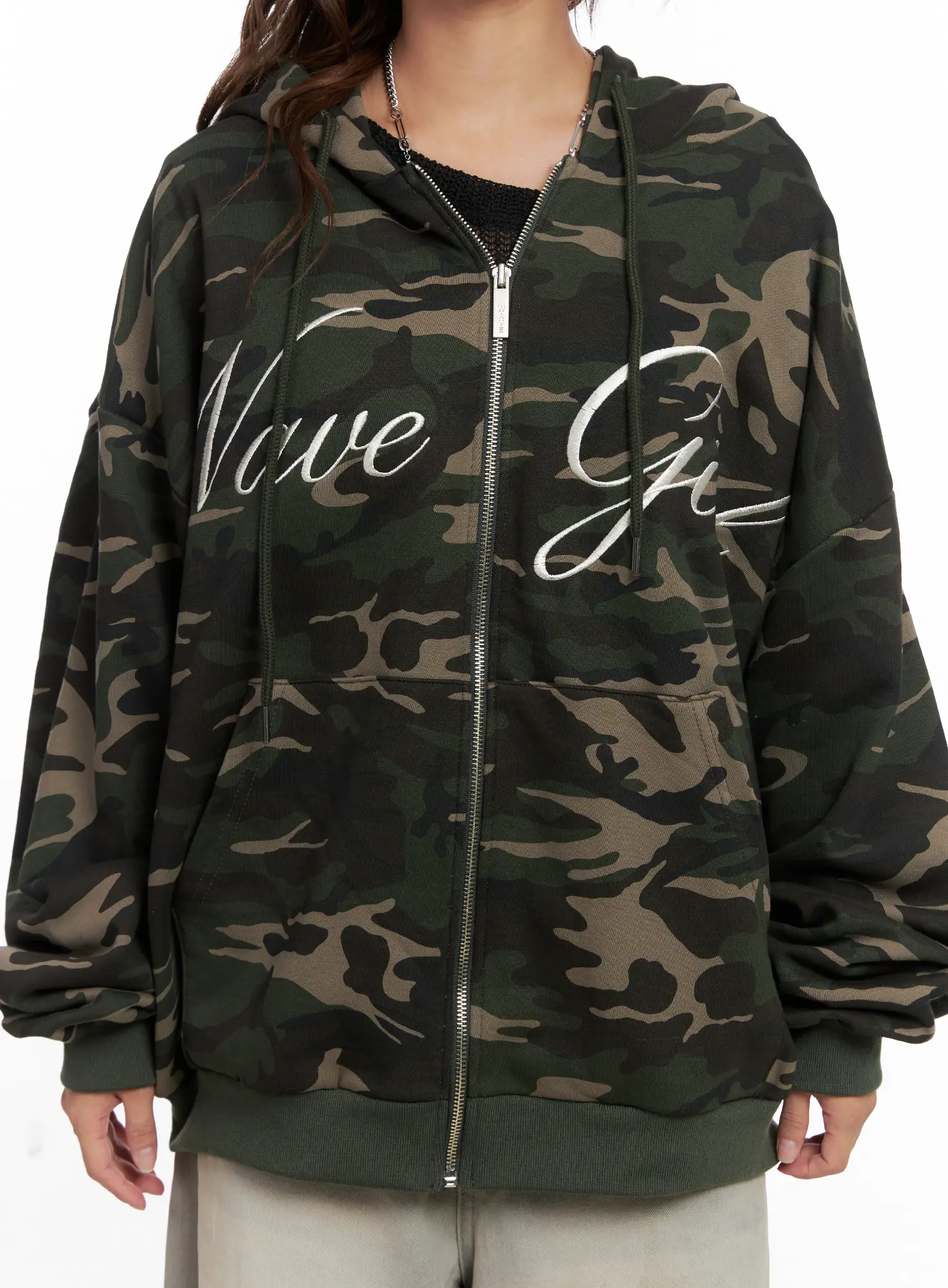Oversized Camo Lettered Hoodie CS522 - Image 4