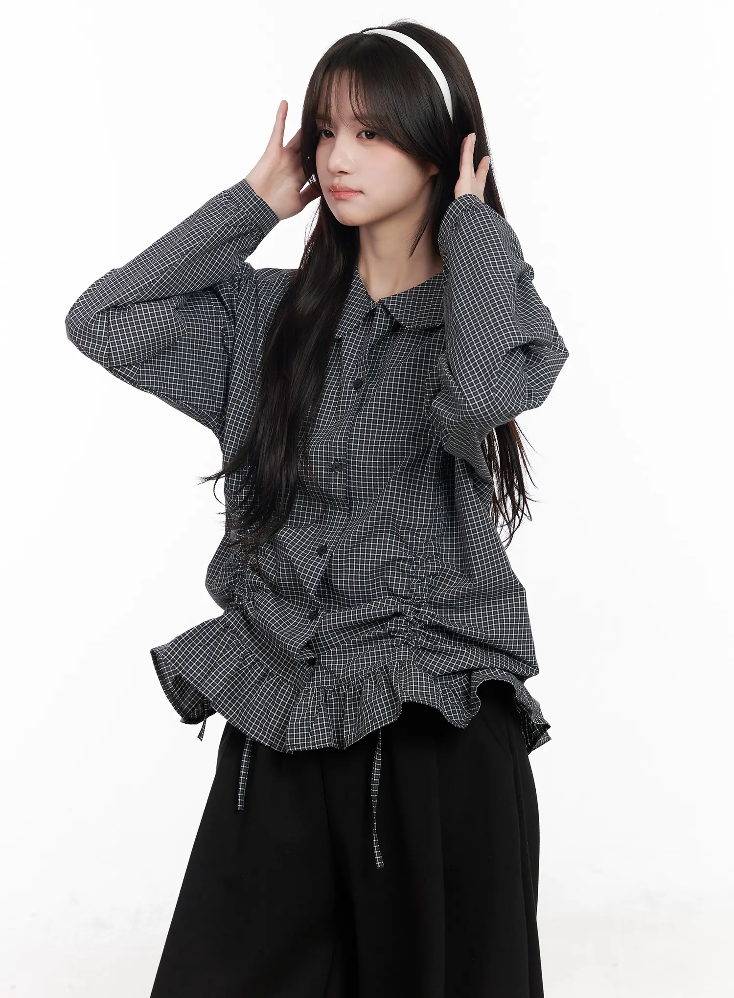 Oversized Checkered Drawstring Shirt CM531