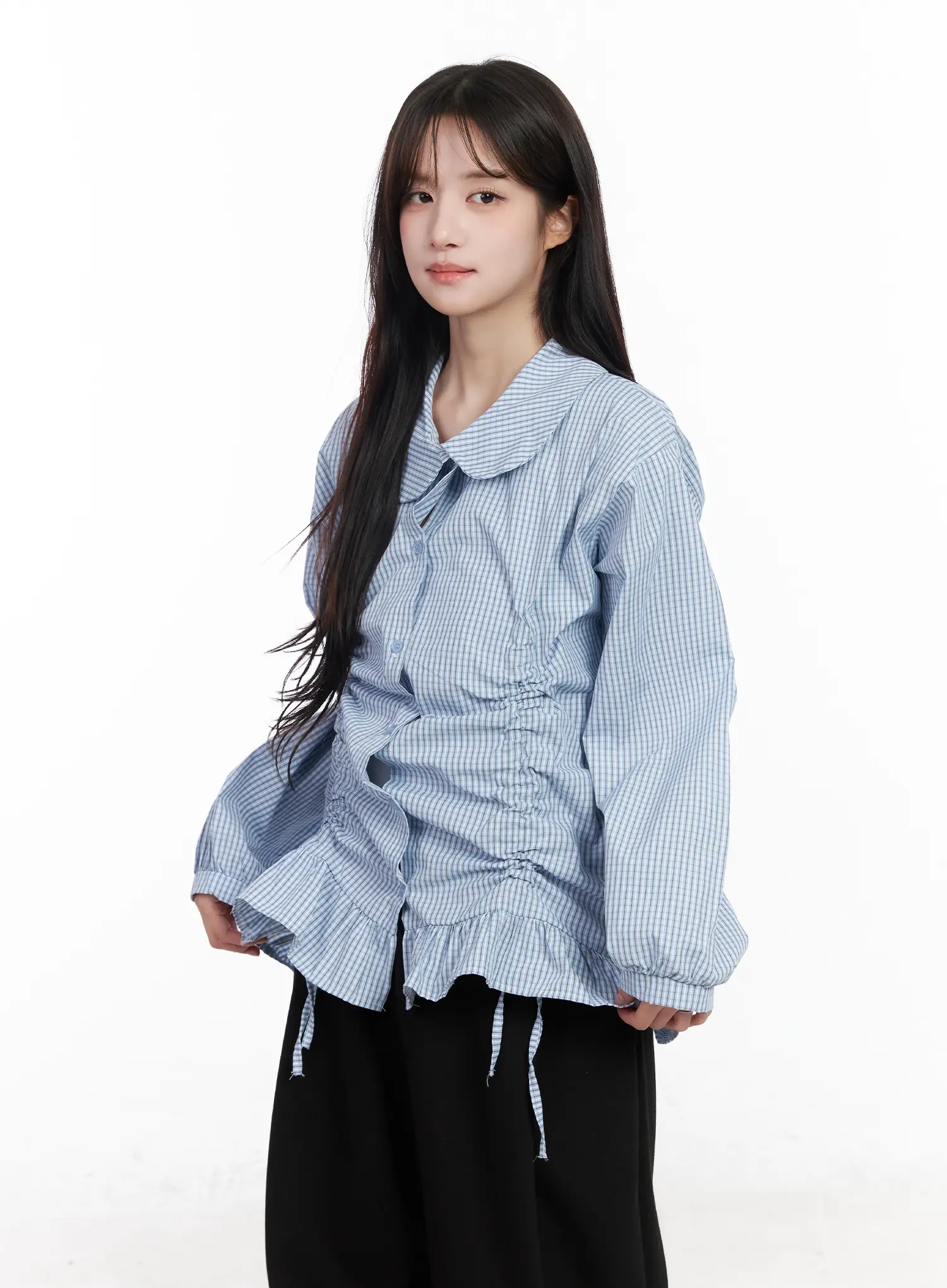 Oversized Checkered Drawstring Shirt CM531 - Image 10