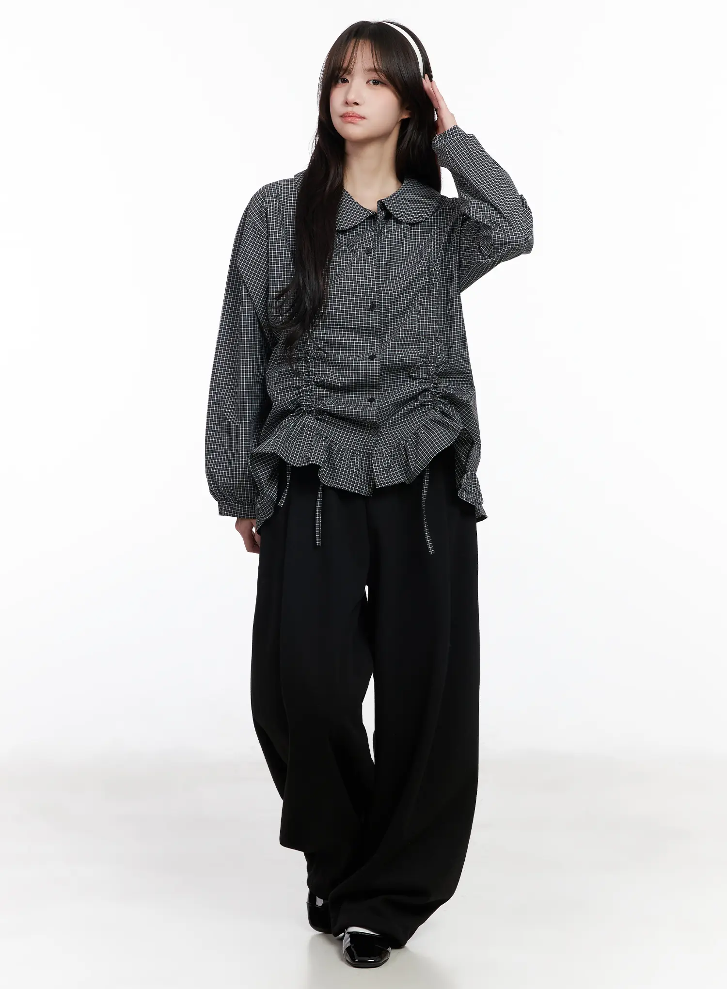 Oversized Checkered Drawstring Shirt CM531 - Image 3