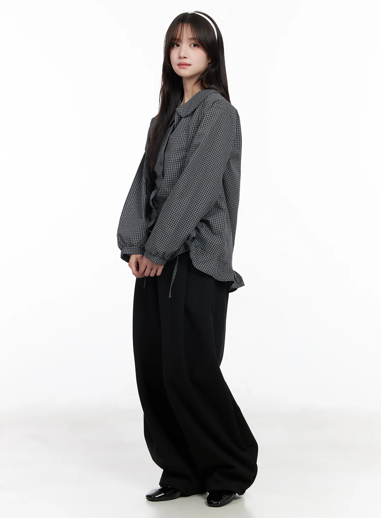 Oversized Checkered Drawstring Shirt CM531 - Image 4