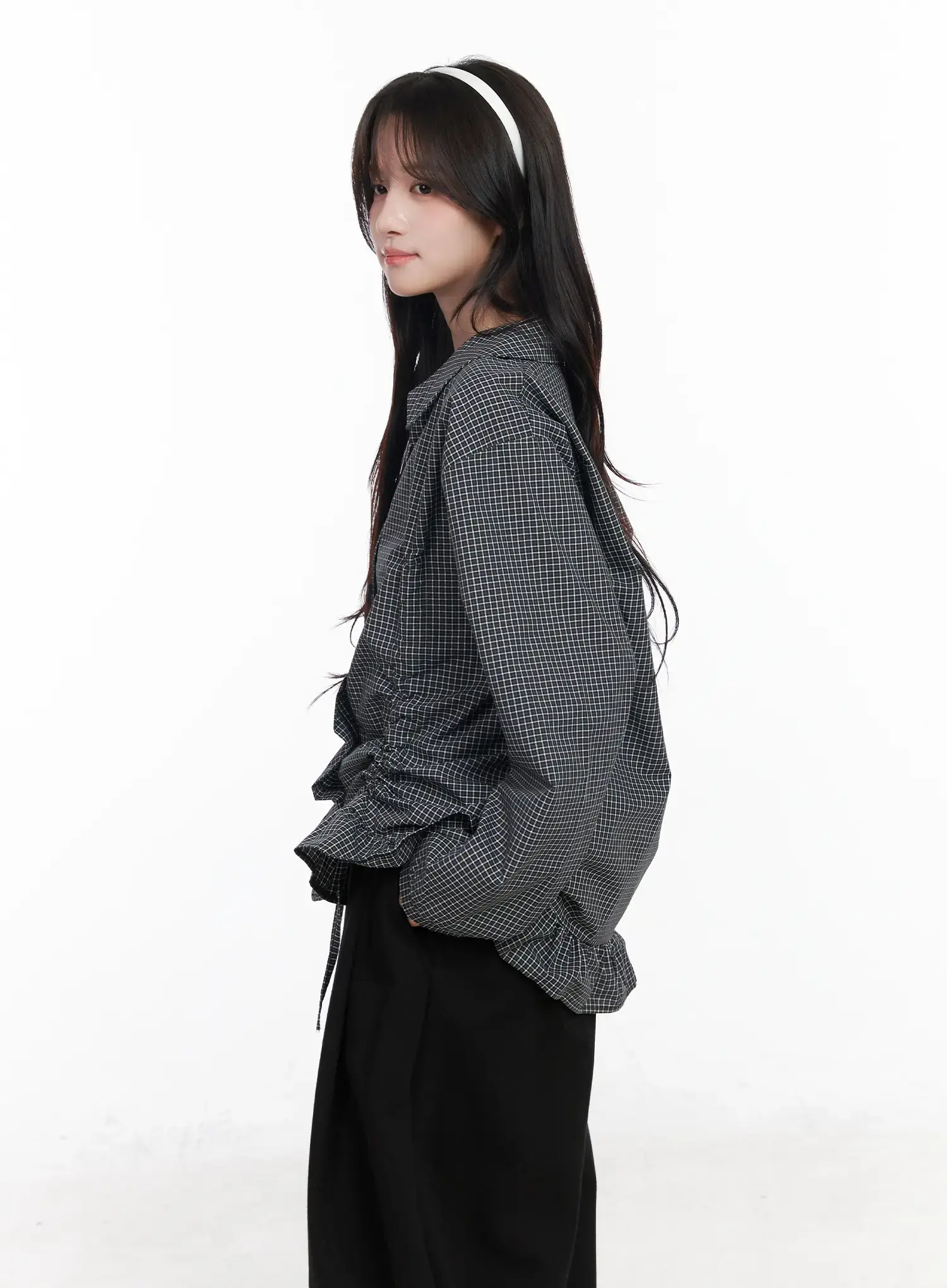 Oversized Checkered Drawstring Shirt CM531 - Image 6